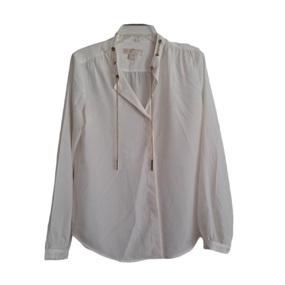 Michael Michael Kors Cream Gold Chain High Low Long Sleeve Blouse - Picture 1 of 10